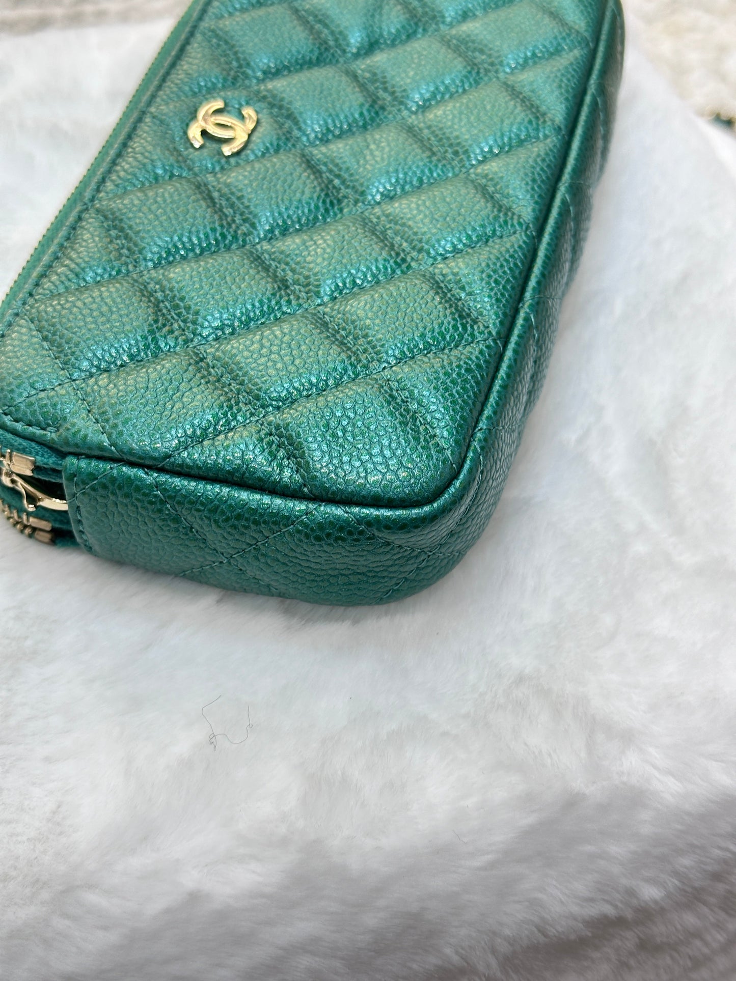 Chanel Emerald Green Double Zip Chain