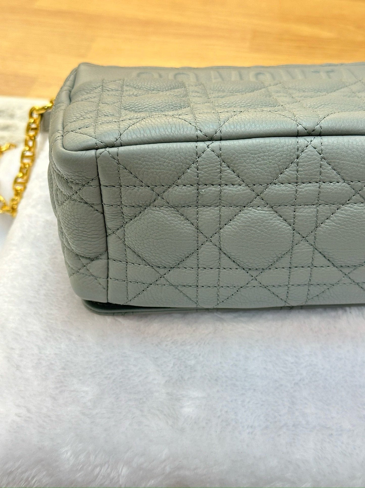 Medium Dior Calfskin Caro Bag Stone Gray Supple Cannage