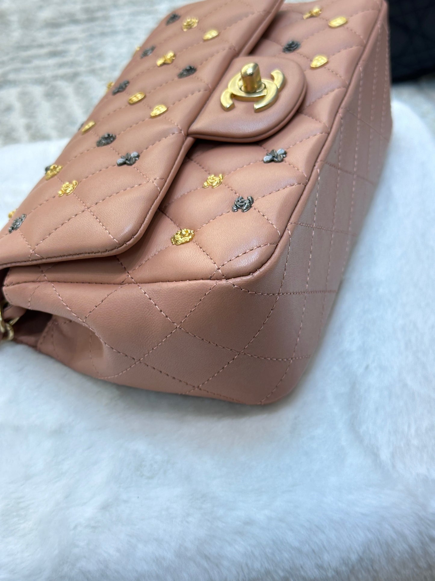 Chanel 2018 Blush Beige Mini Flap Bag with Lucky Charms Stud Embellishment