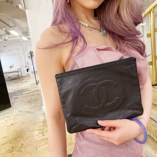 Chanel Black Leather Clutch TWS