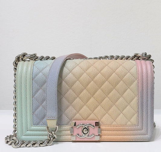 Chanel Medium Caviar Quilted Rainbow LeBoy Flap Pink Multicolor
