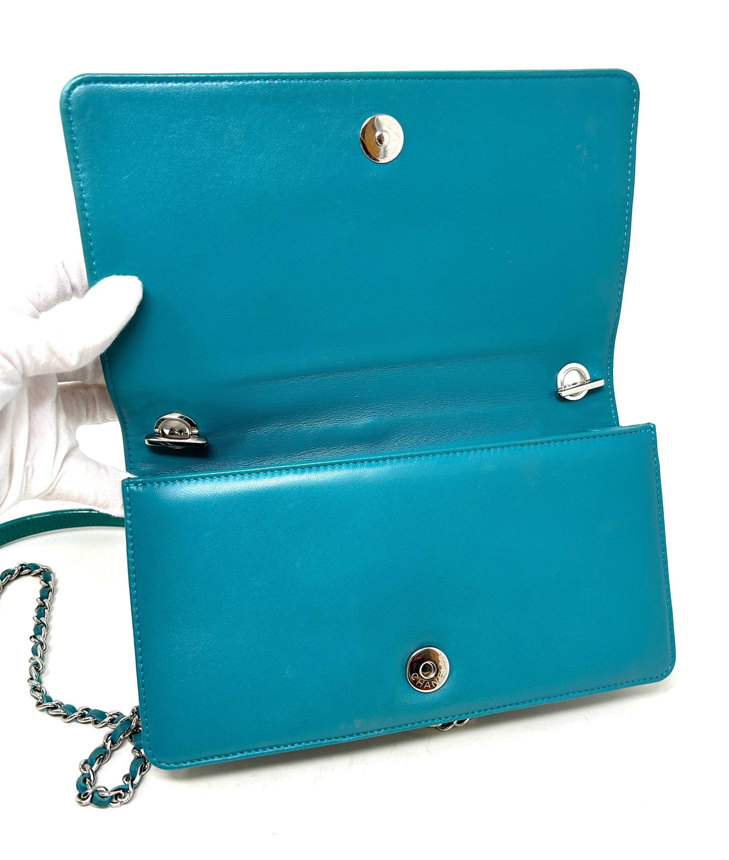 Pre-loved Chanel Lego Boy Brick Turquoise Crossbody Flap Bag