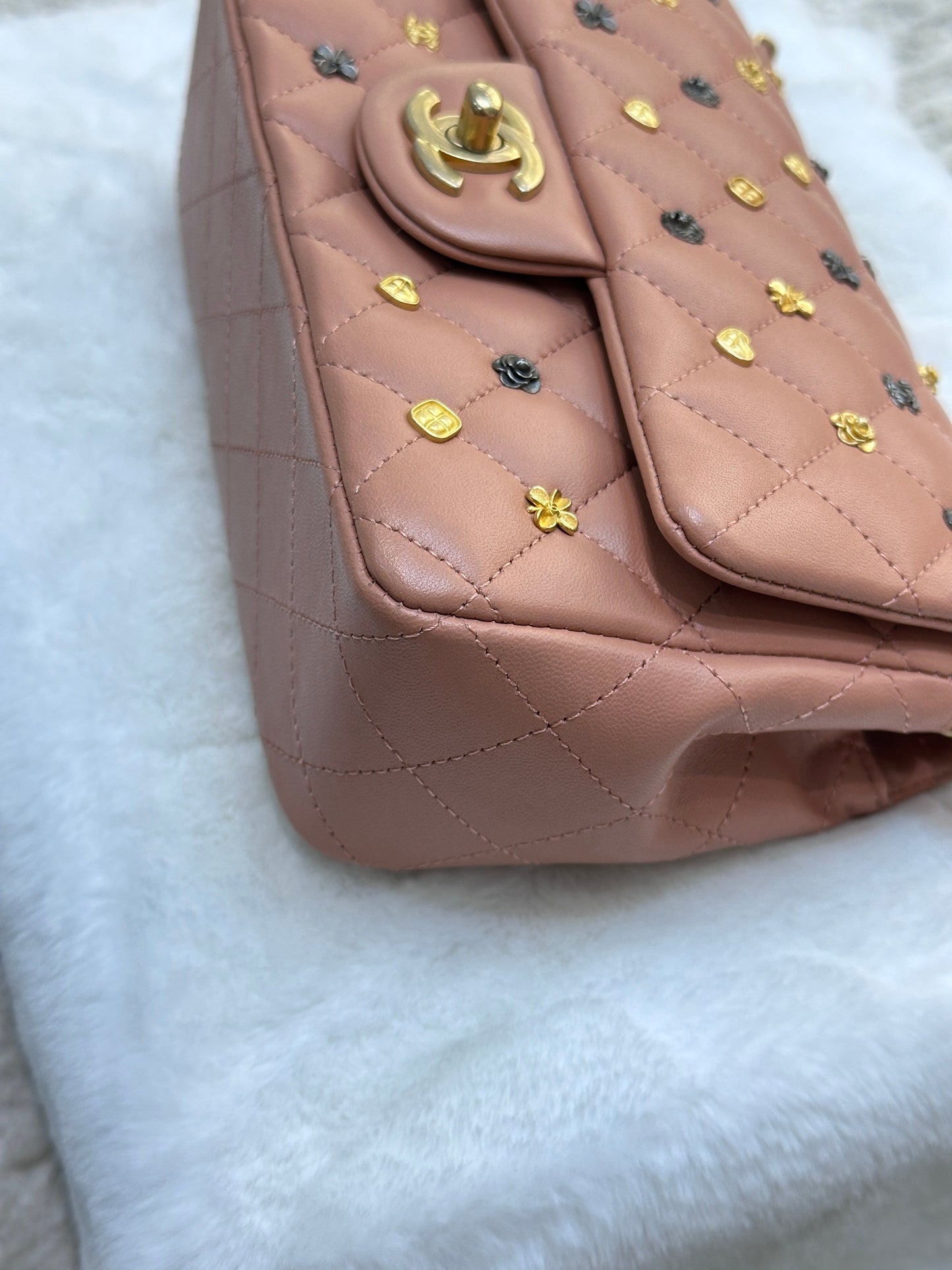 Chanel 2018 Blush Beige Mini Flap Bag with Lucky Charms Stud Embellishment
