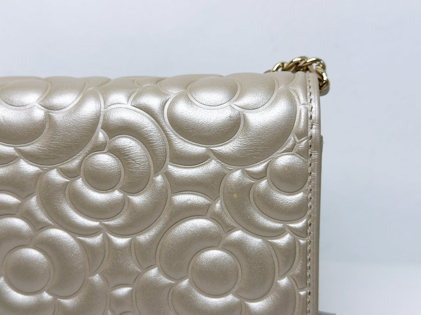 Chanel Camellia Embossed Wallet On Chain 2465 holo card