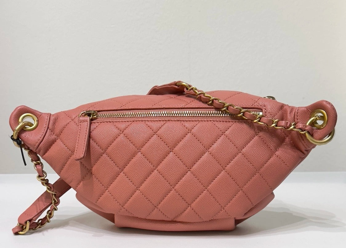 Chanel Caviar Quilted Filigree Waist Bag Pink GHW