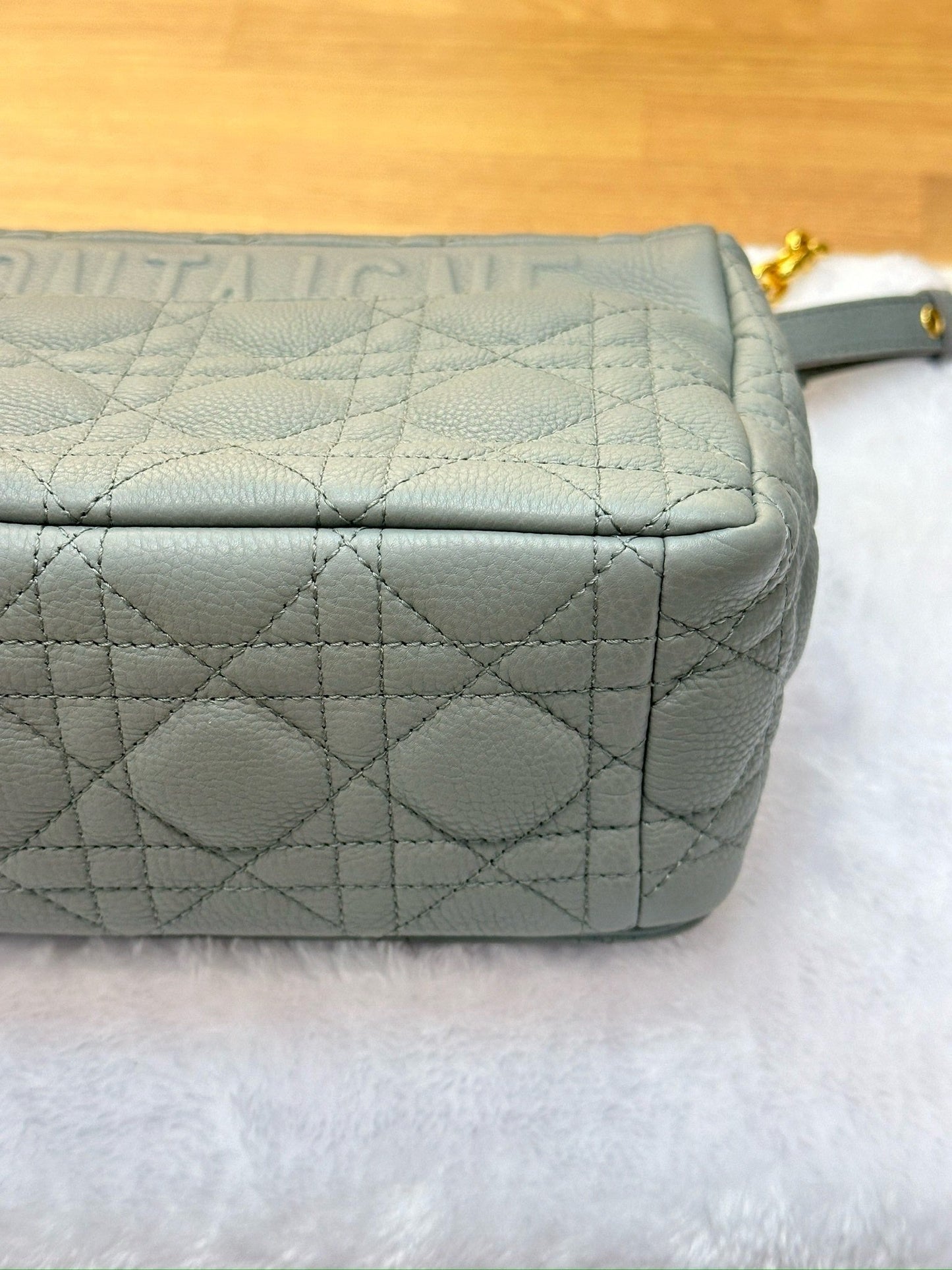 Medium Dior Calfskin Caro Bag Stone Gray Supple Cannage