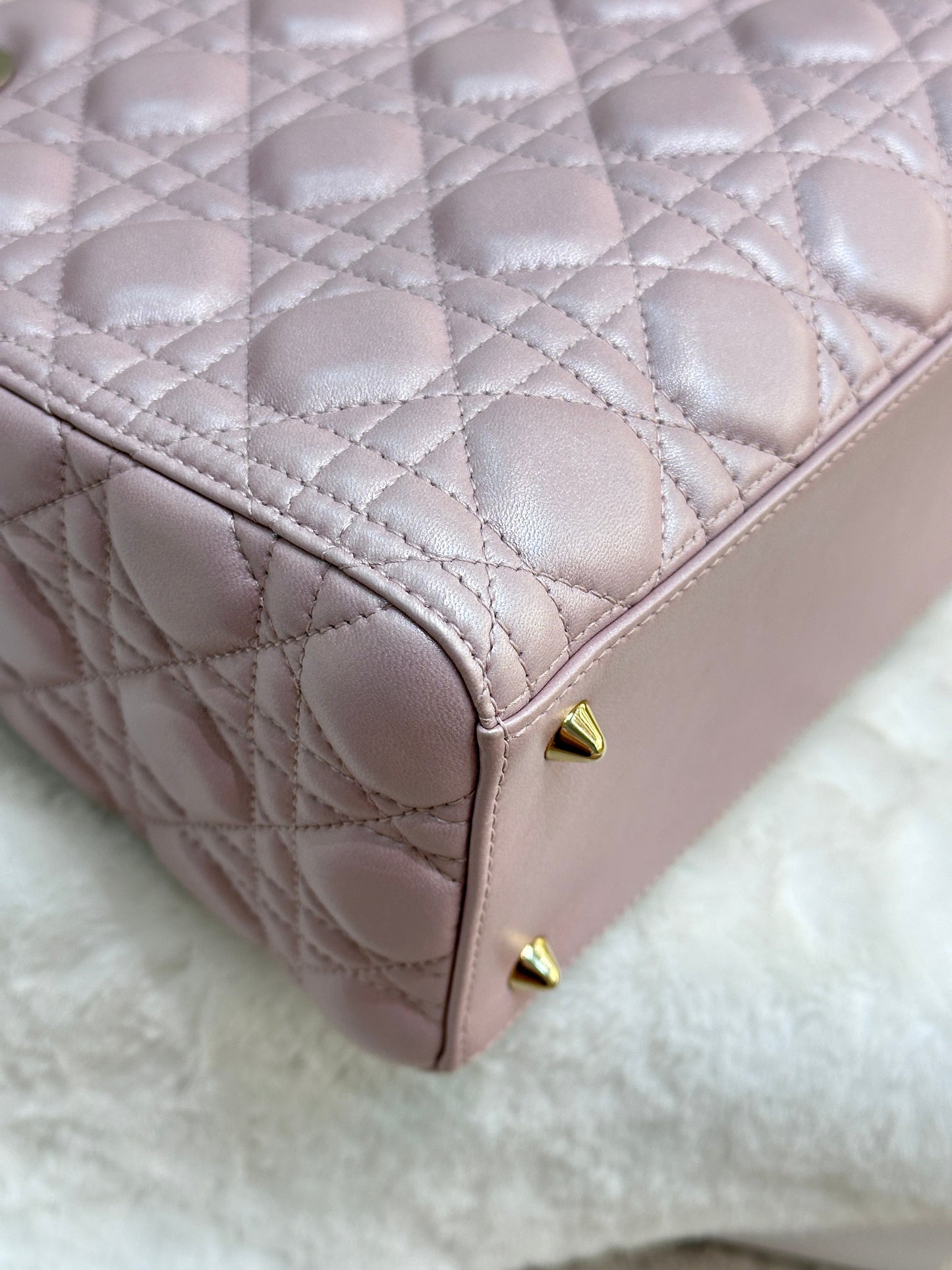Dior Medium Lady Dior in Pearly Lotus Pink Lambskin GHW