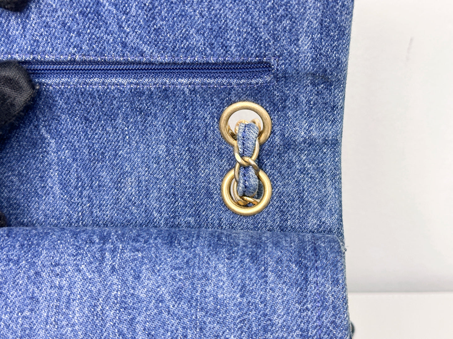 Chanel Pink, Silver, and Gold Tweed and Denim Medium Classic Double Flap Gold Hardware, 2016