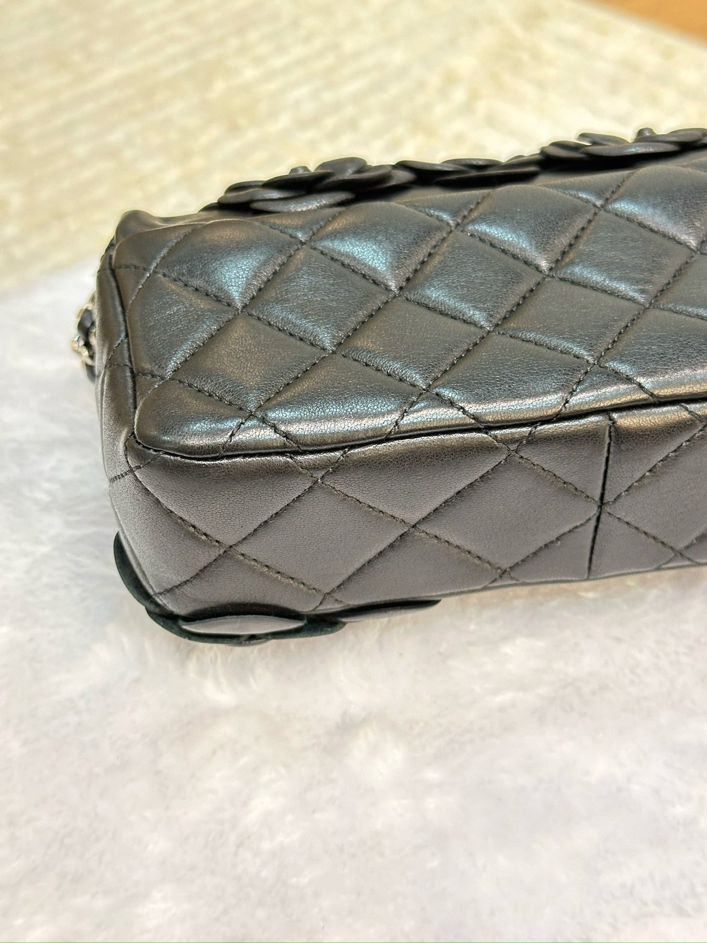 Chanel Mini Limited Edition Black Camellia  Lambskin Flap Bag