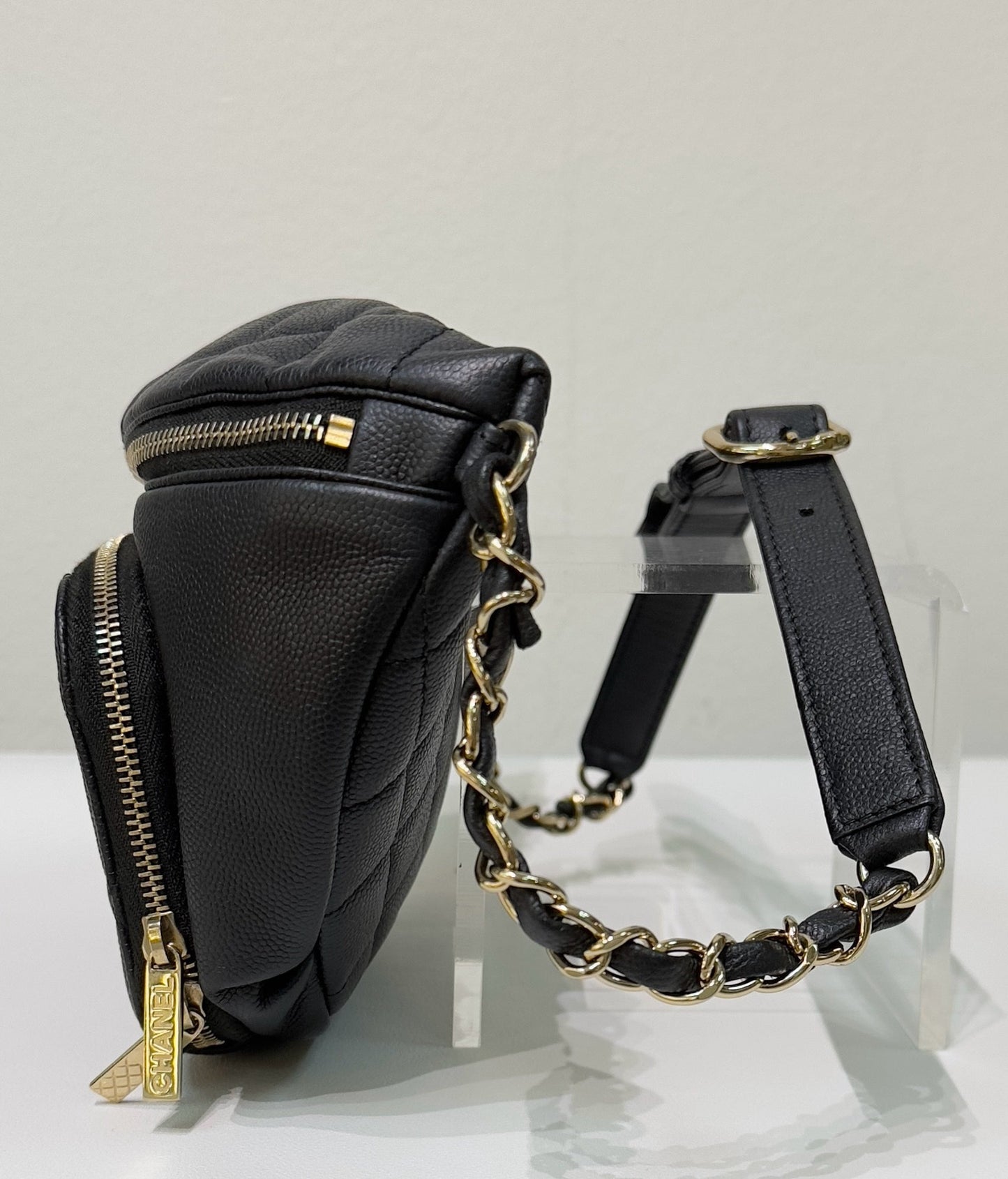 Chanel Black Quilted Caviar Leather Business Affinity Waist Belt Bag (not have card)