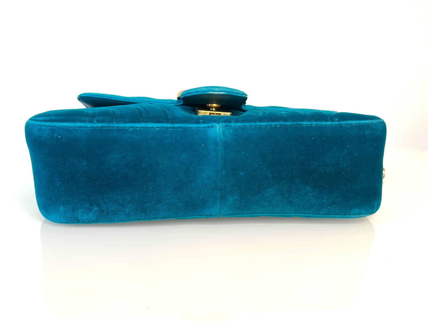 Gucci GG Marmont Small Turquoise Blue Velvet Shoulder Bag - Preloved