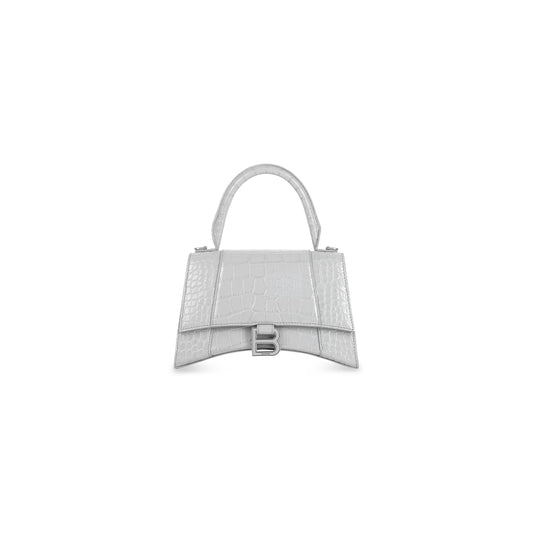 BALENCIAGA HOURGLASS SMALL HANDBAG CROCODILE EMBOSSED IN GREY
