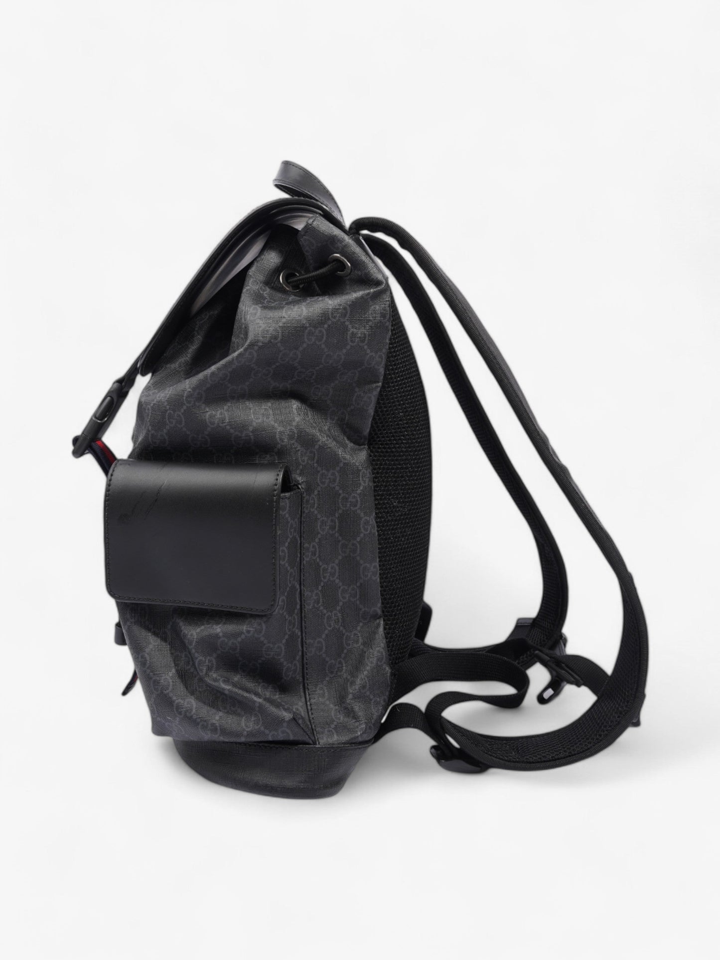 Gucci Gucci Leather Backpack GG Supreme / Black / Red Canvas