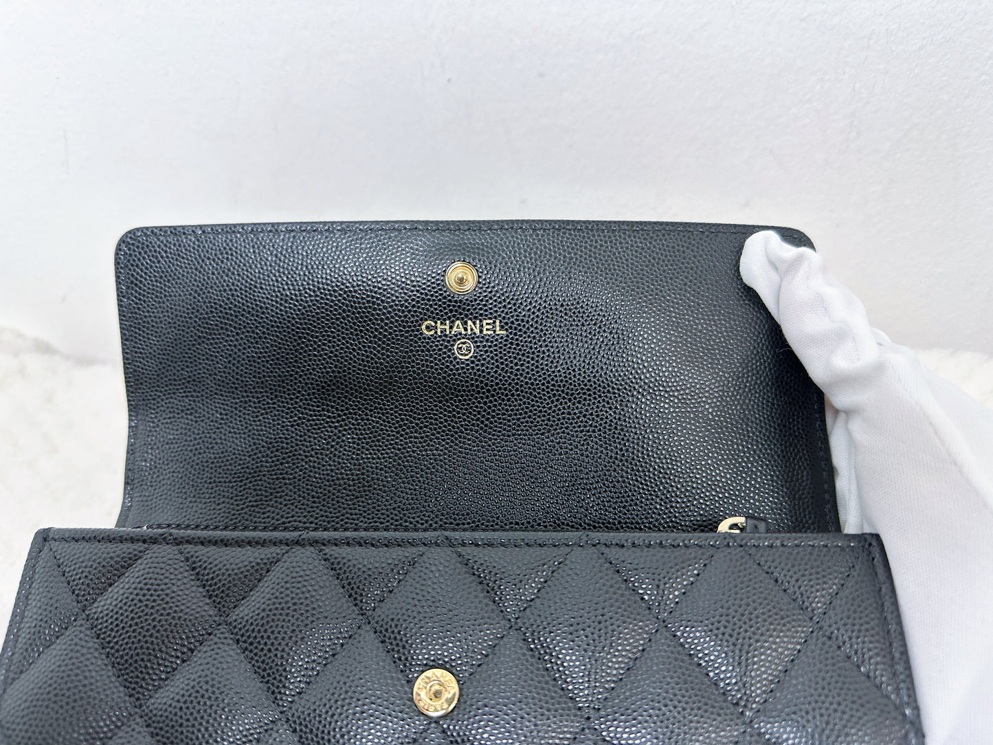 CHANEL Black Quilted Caviar Large Boy Gusset Flap Wallet 3199 holo card