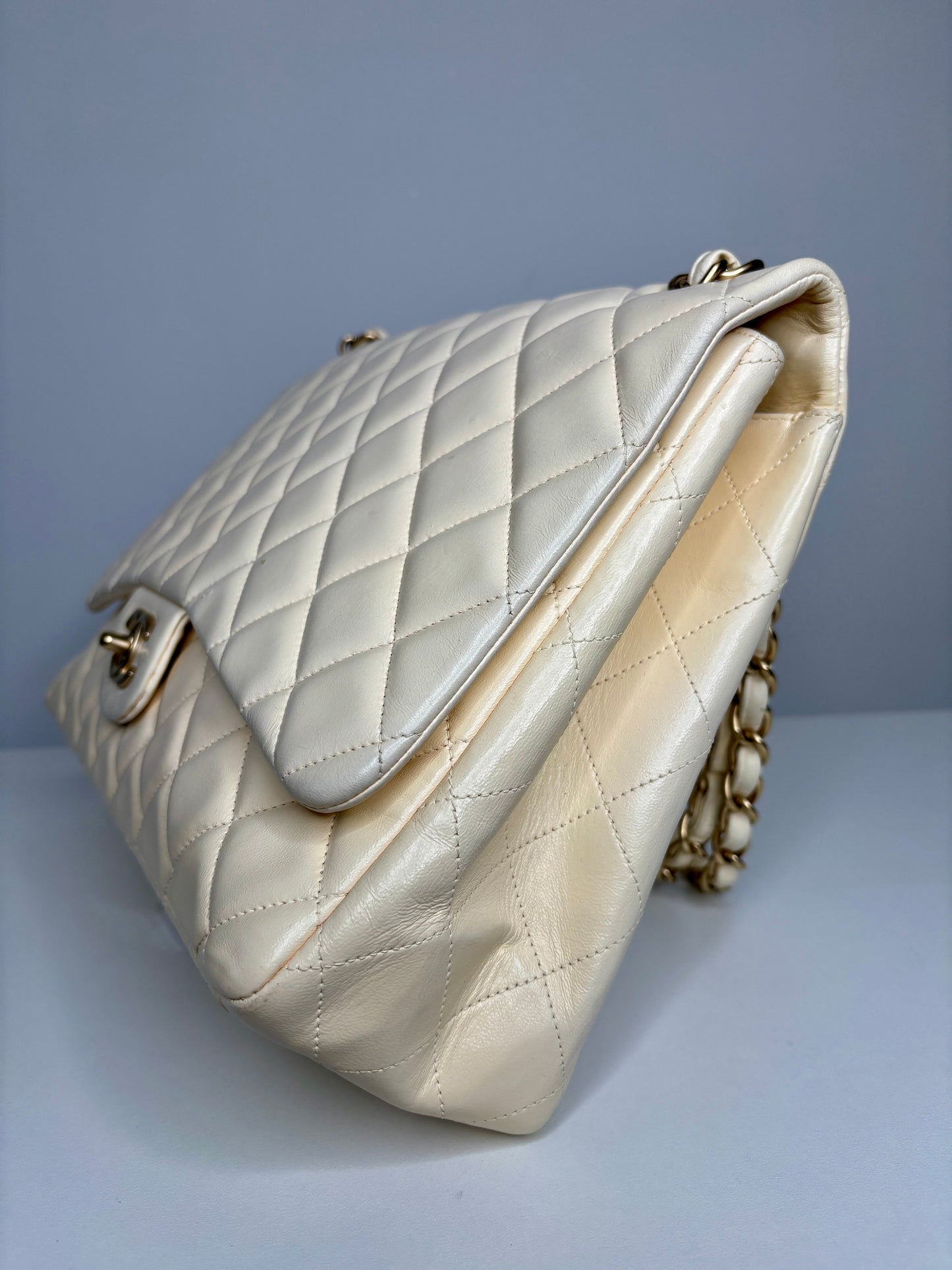 Chanel Classic Maxi Cream Calfskin Shoulder Flap Bag - Preloved