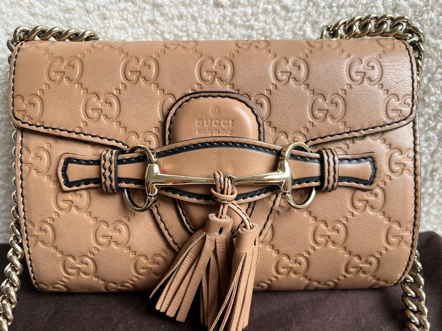 Gucci Beige Guccissima Mini Emily Shoulder Bag