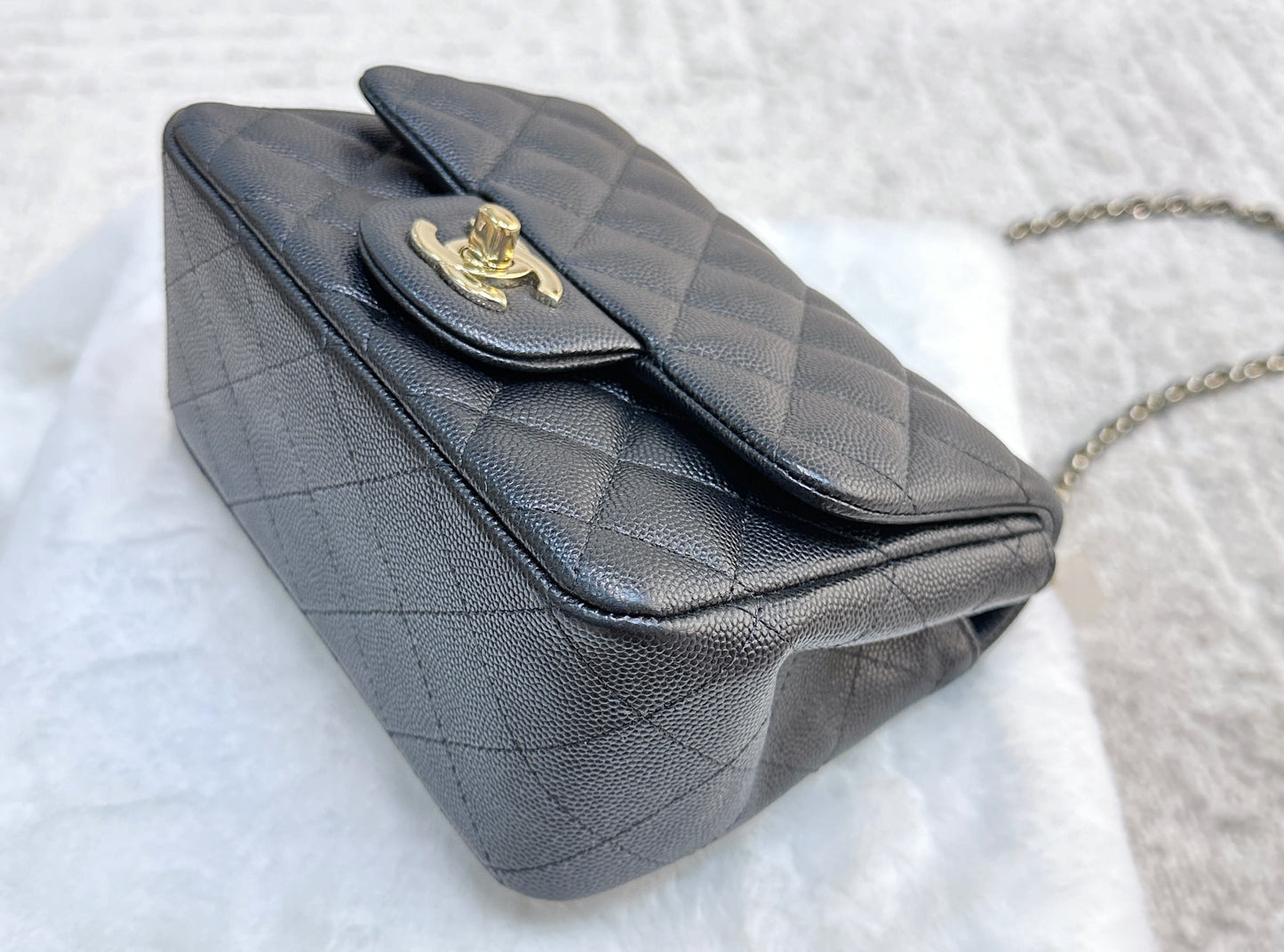 Chanel Black Mini Square Caviar Flap Bag Gold Hardware