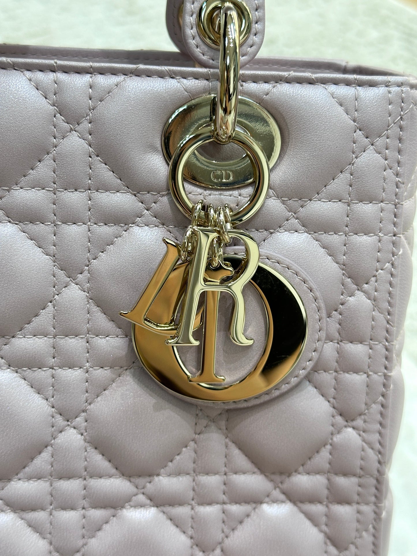 Christian Dior Medium Lambskin Cannage Lady Dior Flap Bag Pink GHW