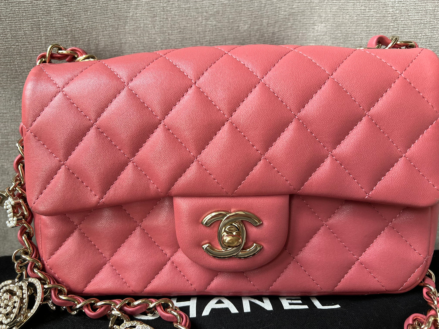 Chanel Mini Rectangular Classic Flap Valentines Day Edition in Pink Lambskin