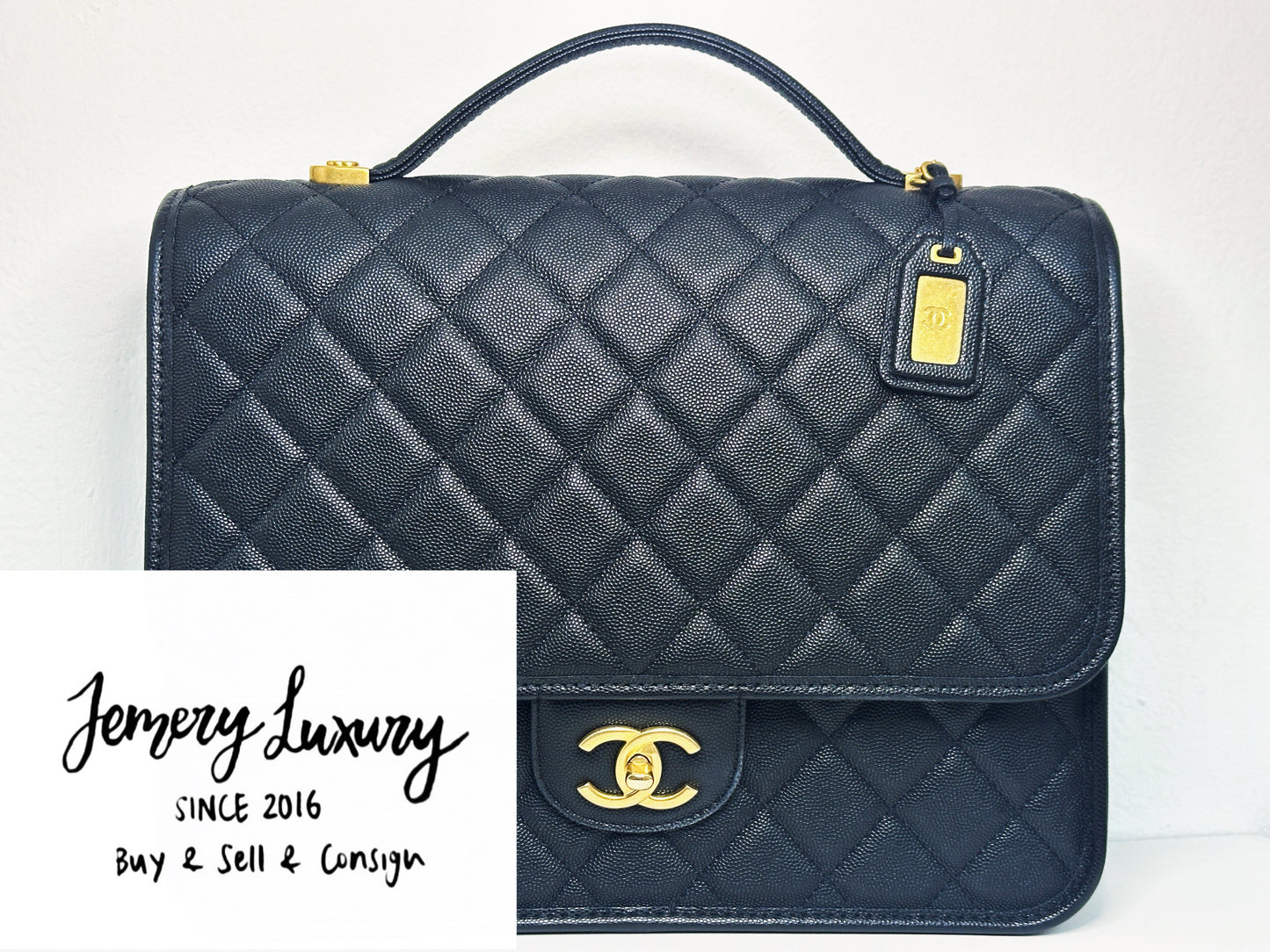 Chanel Caviar Quilted 22k Large School Memory Top Handle Flap Black microchip T076