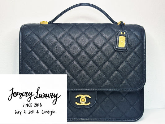 Chanel Caviar Quilted 22k Large School Memory Top Handle Flap Black microchip T076