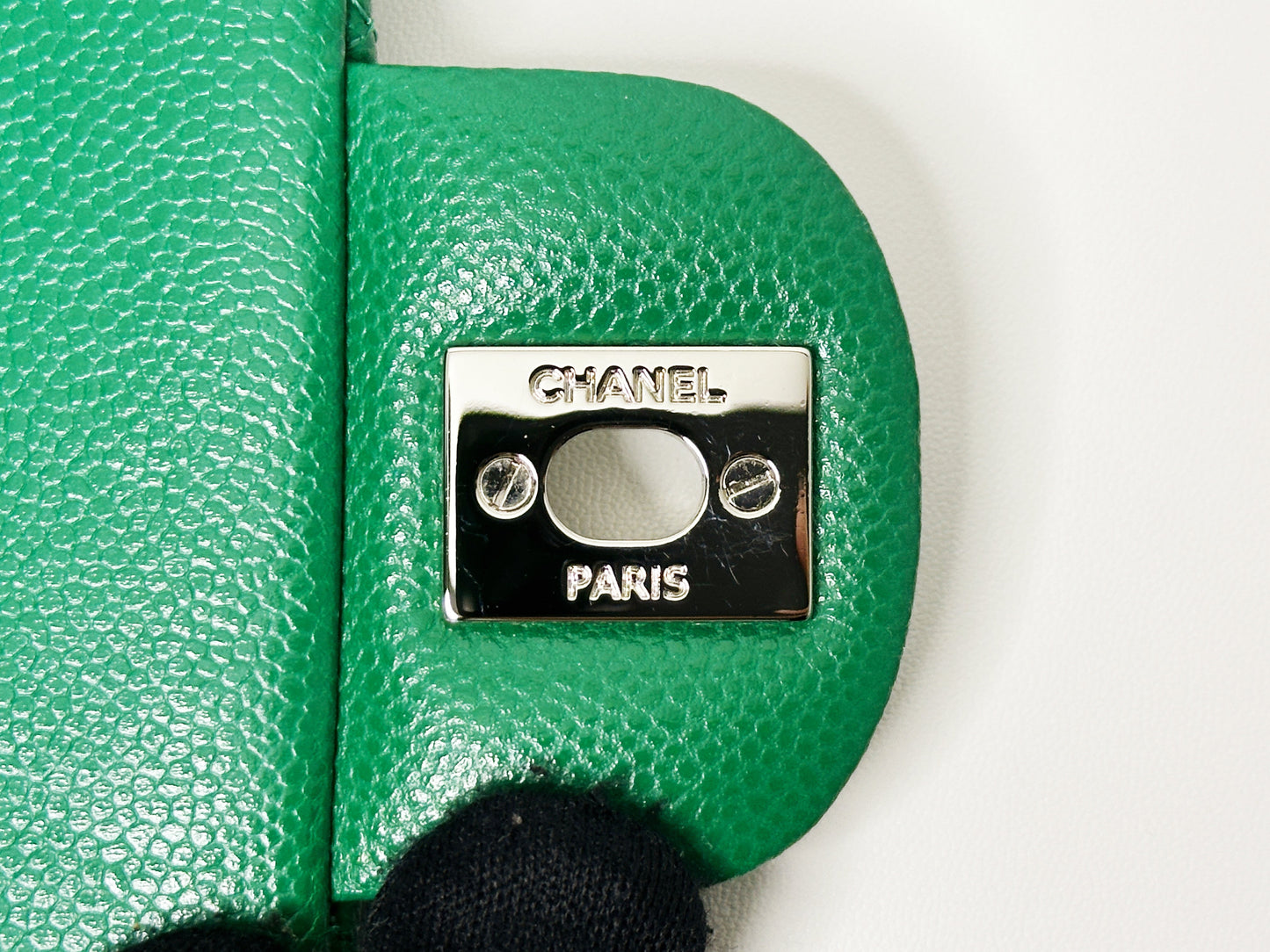 CHANEL 20B Green Classic Small Double Flap Bag SHW 3050 holo card