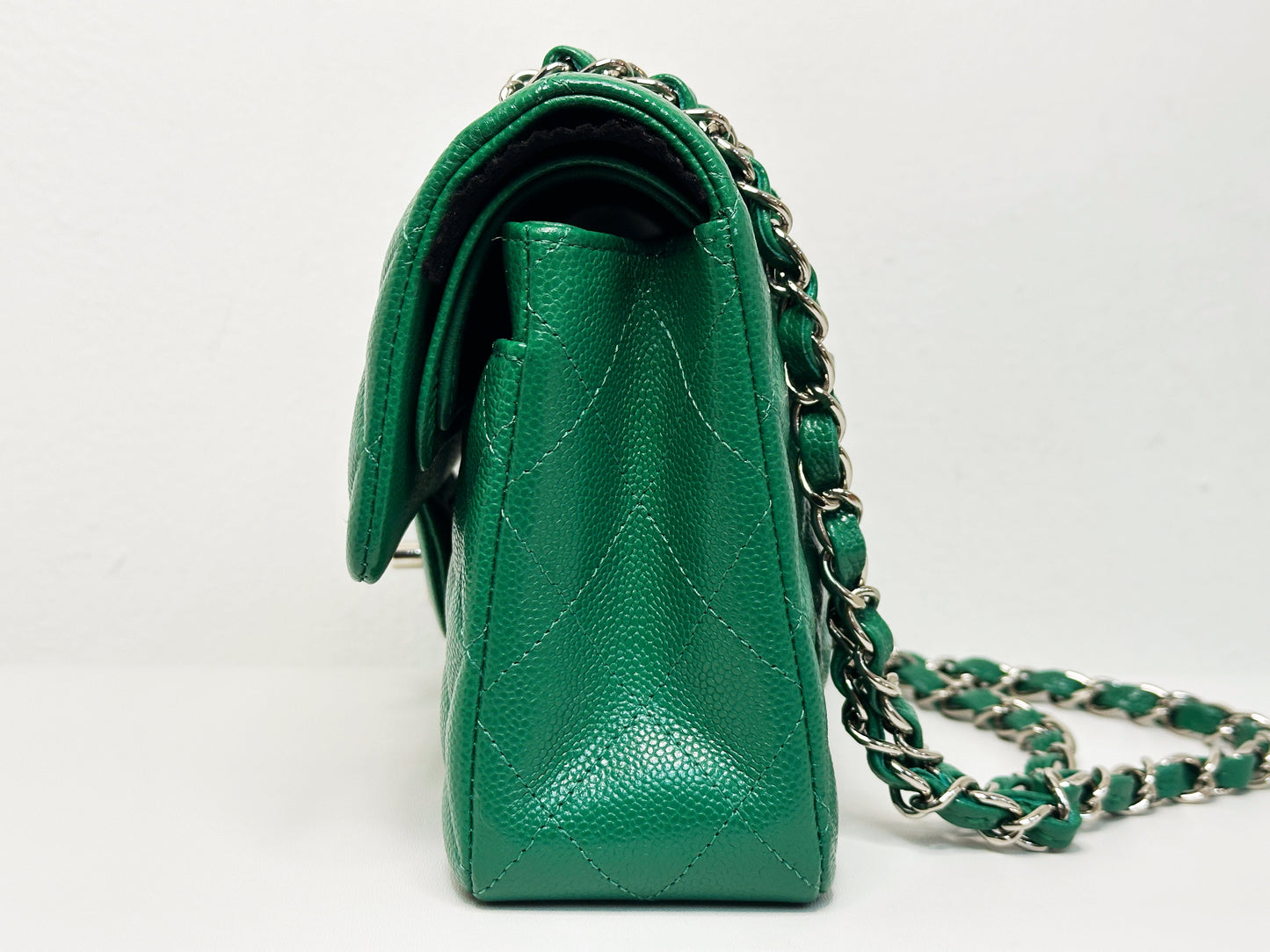 CHANEL 20B Green Classic Small Double Flap Bag SHW 3050 holo card
