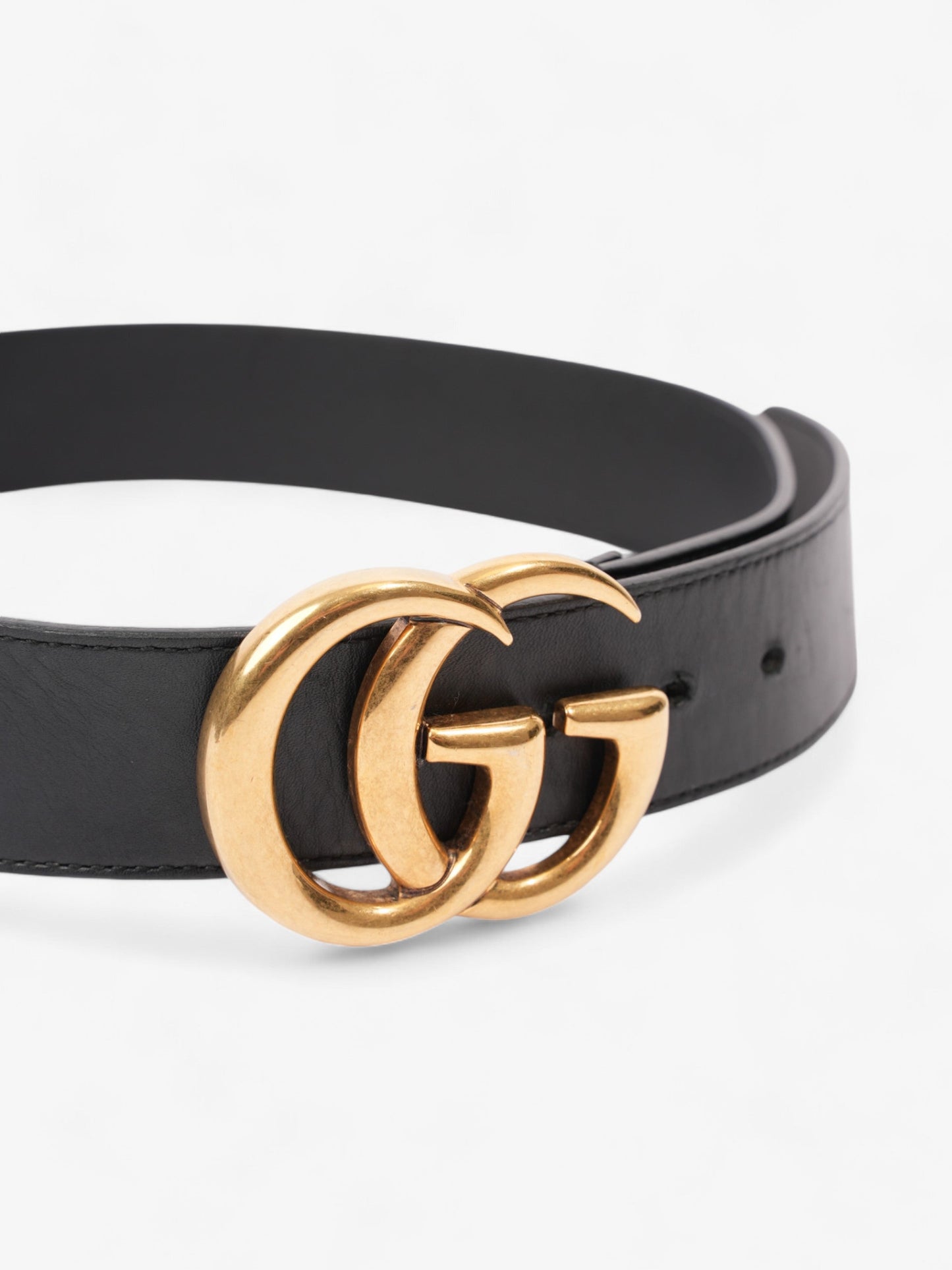 Gucci GG Marmont 2015 Re-Edition Wide Belt Black / Gold Leather 75cm / 30"