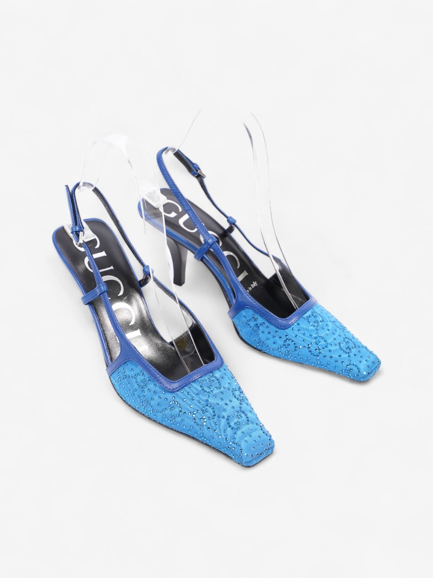 Gucci GG Slingback Pumps 70mm Blue Fabric EU 35 UK 2