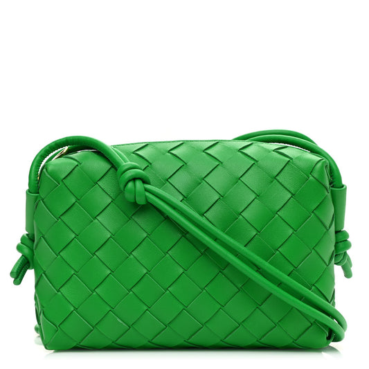 BOTTEGA VENETA NAPPA LEATHER INTECCIATO MINI LOOP CAMERA BAG PARAKEET