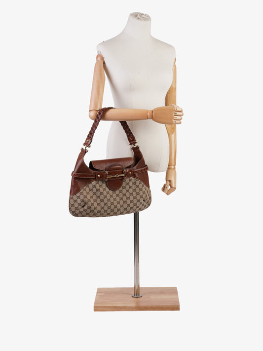 Gucci Horsebit Flap Beige And Ebony GG Supreme / Brown Canvas