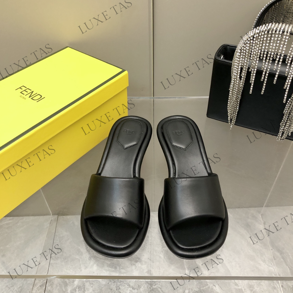 Baguette Black Nappa Leather Slides - Designer Slides & Sandals for Women