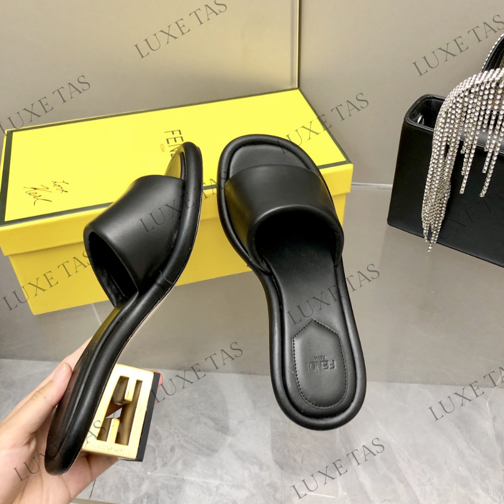 Baguette Black Nappa Leather Slides - Designer Slides & Sandals for Women
