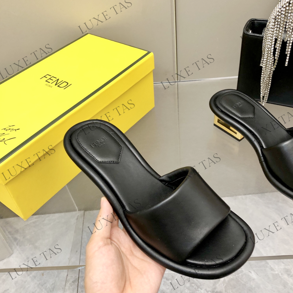Baguette Black Nappa Leather Slides - Designer Slides & Sandals for Women
