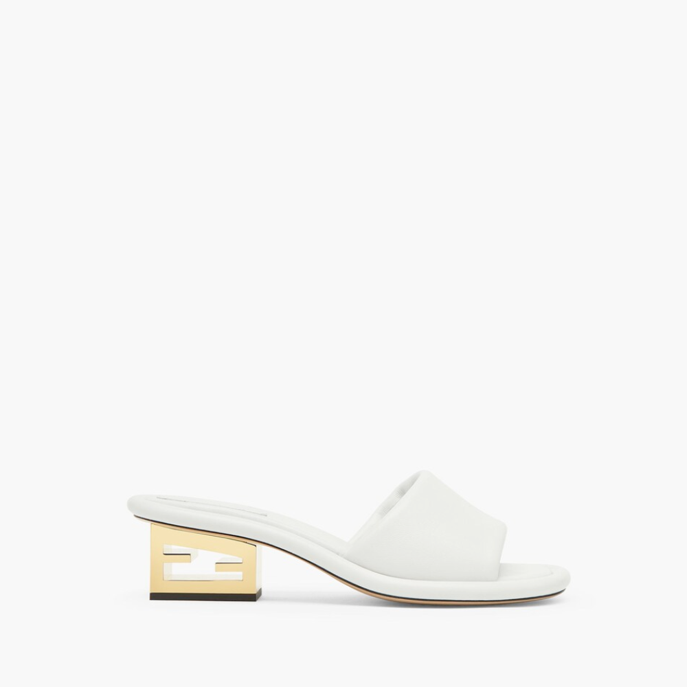 Baguette White Nappa Leather Slides - Designer Slides & Sandals for Women
