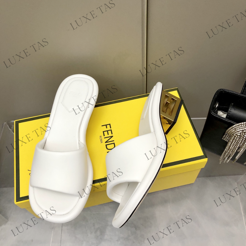 Baguette White Nappa Leather Slides - Designer Slides & Sandals for Women