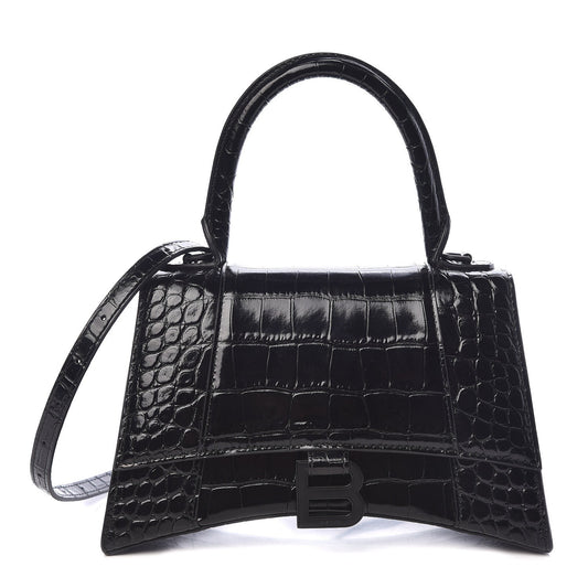 BALENCIAGA HOURGLASS CROC EMBOSSED TOP HANDLE BAG