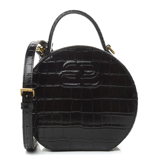 BALENCIAGA XS Embossed Croc Vanity Round Bag