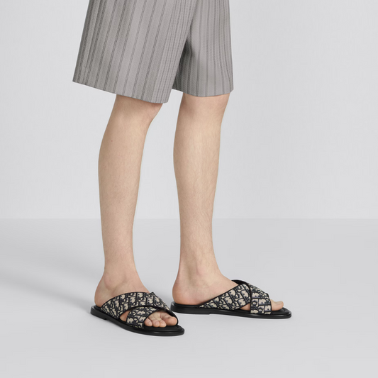 Beige and Black Oblique Jacquard D Alias Sandal Designer Slides & Sandals for Men