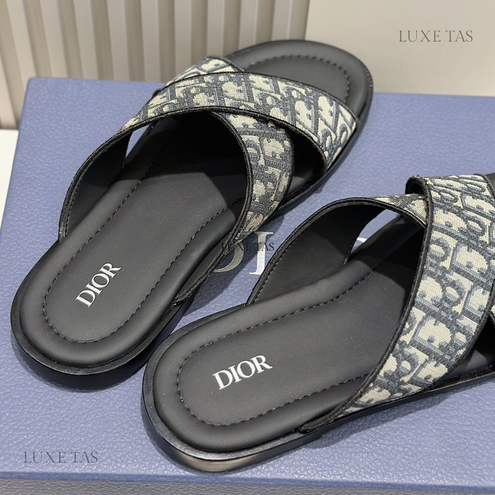 Beige and Black Oblique Jacquard D Alias Sandal Designer Slides & Sandals for Men