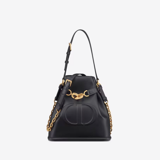 Black C*D-Embossed Calfskin Medium C'Est Dior Bag Leather Bucket Bag for Women