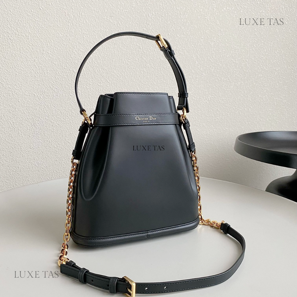 Black C*D-Embossed Calfskin Medium C'Est Dior Bag Leather Bucket Bag for Women