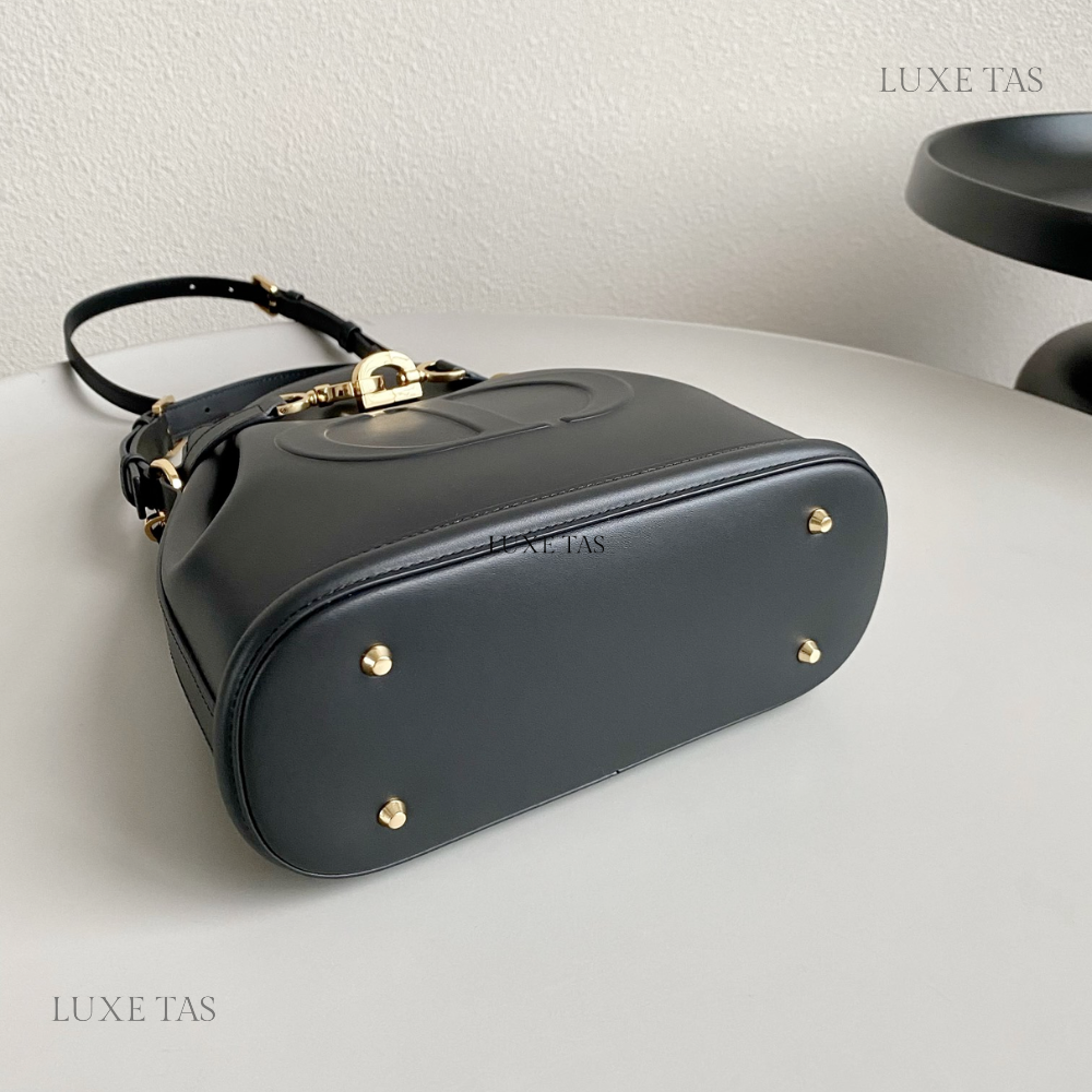 Black C*D-Embossed Calfskin Medium C'Est Dior Bag Leather Bucket Bag for Women