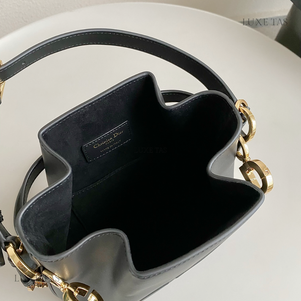 Black C*D-Embossed Calfskin Medium C'Est Dior Bag Leather Bucket Bag for Women