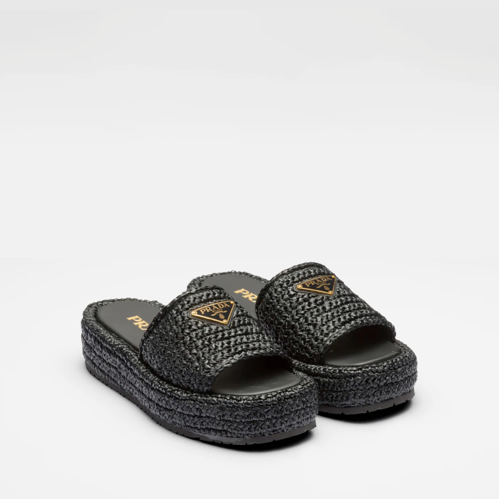 Black Crochet Flatform Slides - Designer Slides & Sandals for Women