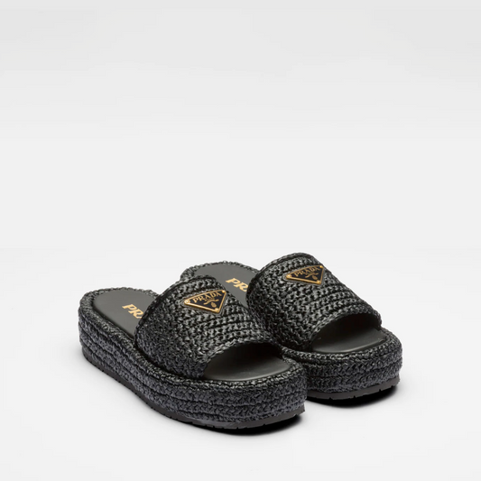 Black Crochet Flatform Slides - Designer Slides & Sandals for Women