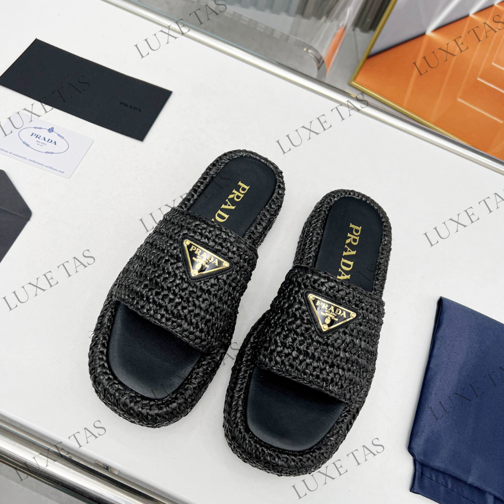 Black Crochet Flatform Slides - Designer Slides & Sandals for Women