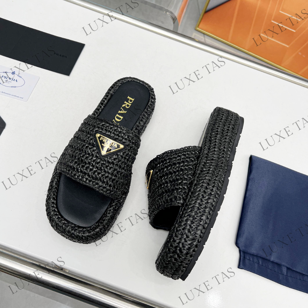 Black Crochet Flatform Slides - Designer Slides & Sandals for Women