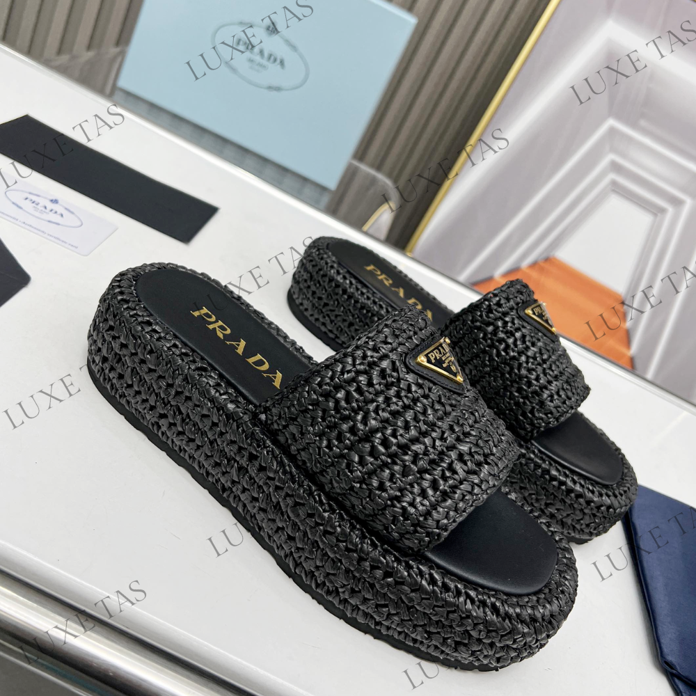 Black Crochet Flatform Slides - Designer Slides & Sandals for Women