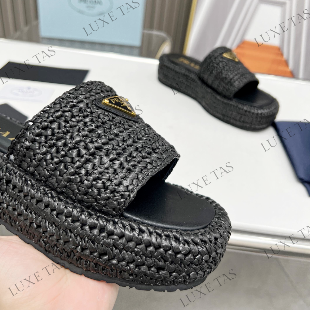 Black Crochet Flatform Slides - Designer Slides & Sandals for Women